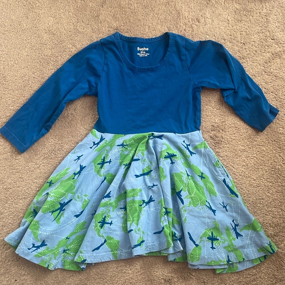 Svaha kids dress. Airplanes. Size 5